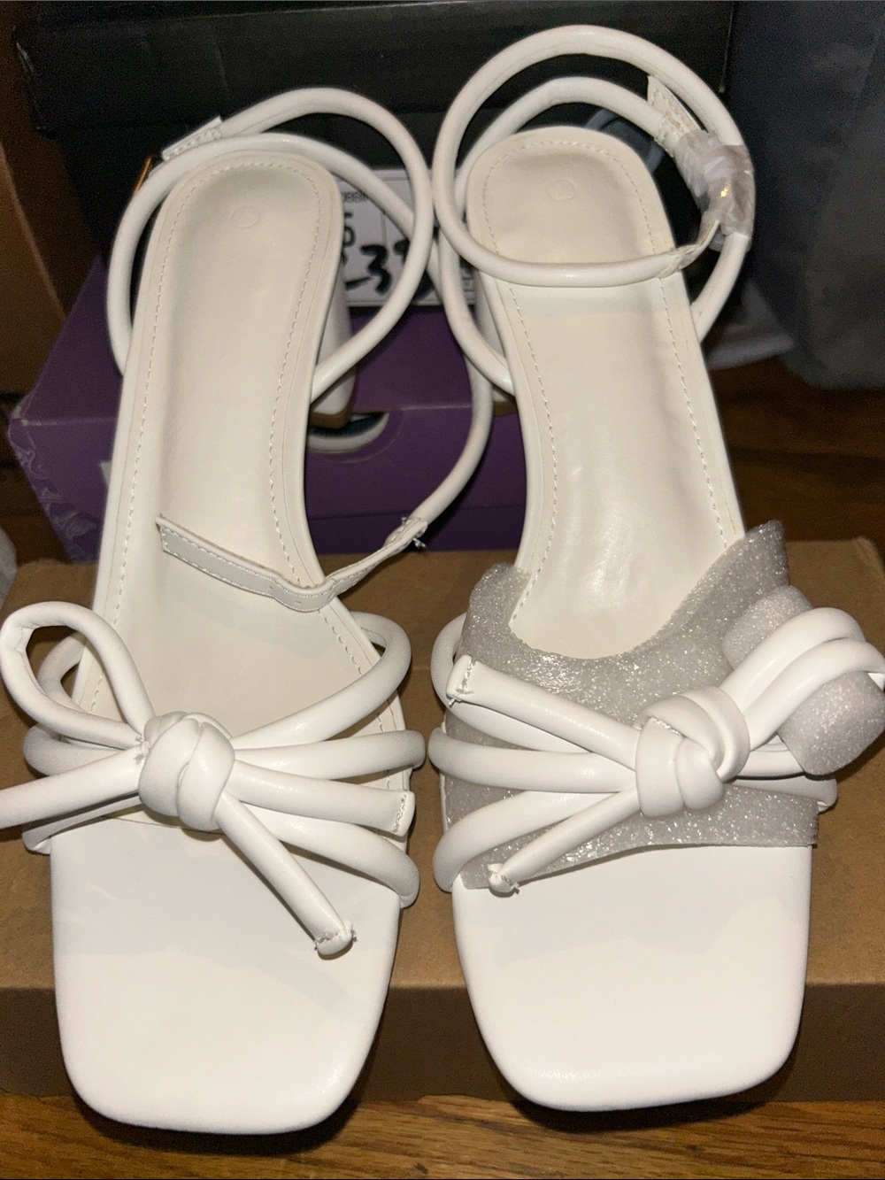 Women’s White Knot-Strap Heeled Sandals
